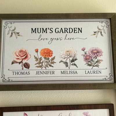 Custom Mum's Garden Love Grows Here Birth Flower Frame Gift for Mum Grandma Christmas Gift Ideas