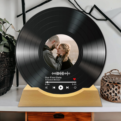 Personalised Spotify Song Plaque Photo Vinyl Record with Wood Stand Gifts for Couple Anniversary Gifts Valentine's Day Gifts