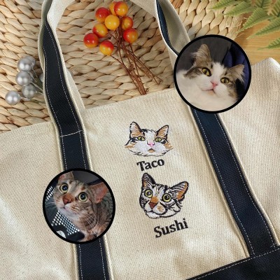 Personalised Pet Embroidered Tote Bag with Pet Name for Pet Lover Gifts Keepsake Gift for Cat Lovers