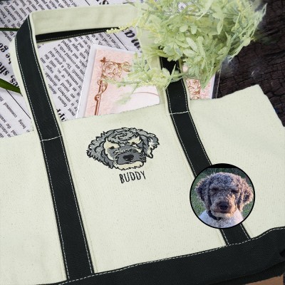 Embroidered Pet Face Tote Bag with Pet Name Personalised Gifts for Pet Lovers Dog Lover Gifts