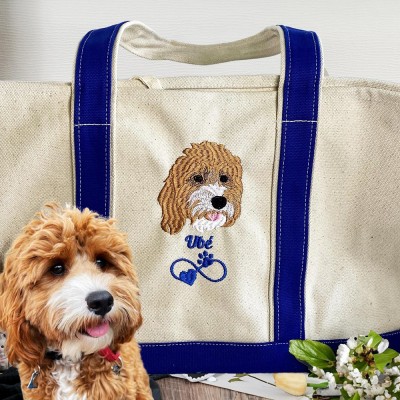 Personalised Dog Mum Tote Bag With Embroidered Pet Portrait and Name for Women Gifts for Dog Owners Pet Lover Gifts