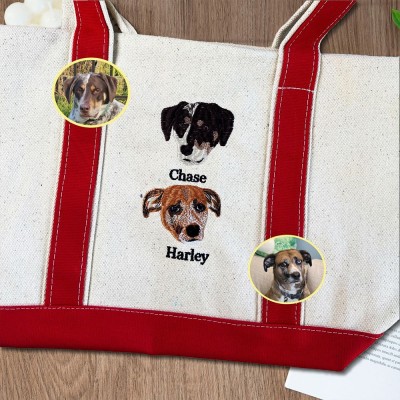 Custom Embroidered Pet Portrait Tote Bag Memorial Gifts for Pet Lovers Gift Ideas for Dog Lover