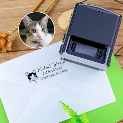 Custom Pet Portrait Address Stamp Personalised Return Address Stamp Gifts for Cat Lovers Memorial Gift for Pet Lovers