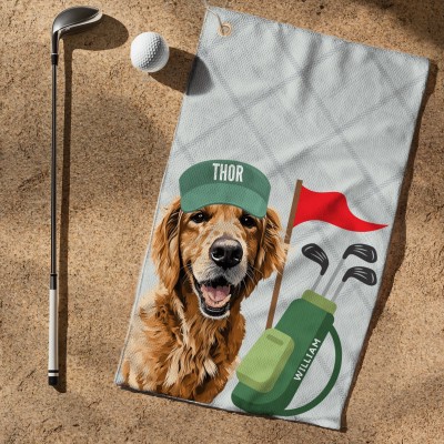 Custom Pet Portrait Golf Towel with Name for Pet Lovers Funny Gifts for Dog Owners Golf Lover Gift