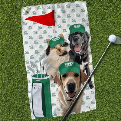 Personalised Pet Golf Towel with Pet Photo and Name Gifts for Dog Lover Cat Lover Golf Gifts for Him