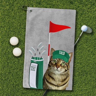 Custom Pet Cat Golf Towel with Pet Photo and Name Unique Gifts for Cat Lovers Golf Lover Gift Ideas