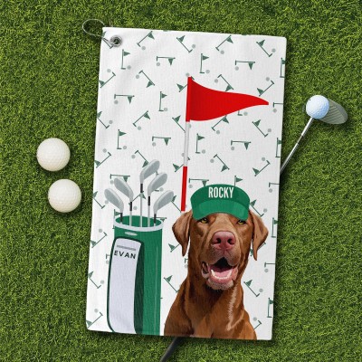 Personalised Pet Photo Portrait Golf Towel with Name Memorial Gifts for Dog Owners Golf Gifts for Men