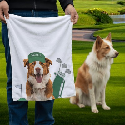 Custom Dog Golf Towel with Photo and Name for Dog Lovers Pet Memorial Gifts Golf Lover Gift