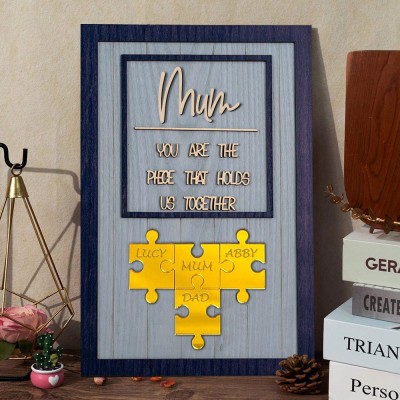 Personalised Wooden Mum Puzzle Sign with Kids Names for Mum Grandma Family Keepsake Gifts Mother's Day Gift Ideas
