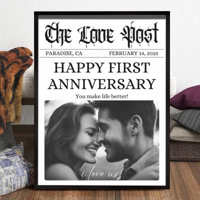 Custom Wedding Newspaper Print Frame Unique Gifts for Wife Husband Personalised Wedding Anniversary Gift