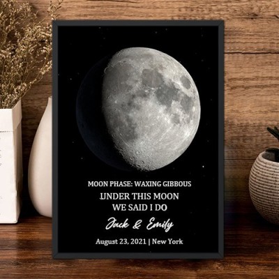 Under This Moon We Said I Do Custom Moon Phase Print Frame Wedding Gifts 1st Anniversary Gift Valentine's Day Gifts for Couple Unique Birthday Gift