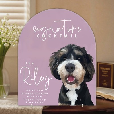Custom Wedding Bar Sign with Pet Portrait Modern Minimalist Rustic Wedding Shower Sign Signage