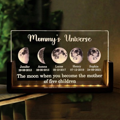 Custom Mum's Universe Moon Phase Night Light with Kids Names Unique Gifts for Mum Mother's Day Gift Ideas