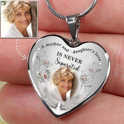A Mother & Daughter's Love Is Never Separated Personalised Heart Pendant Memorial Necklace with Photo Keepsake Gift