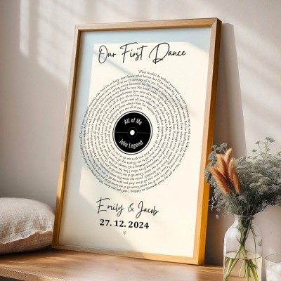Our First Dance Song Lyrics Personalised Vinyl Lyric Print Frame Gift for Couple Wedding Anniversary Gifts