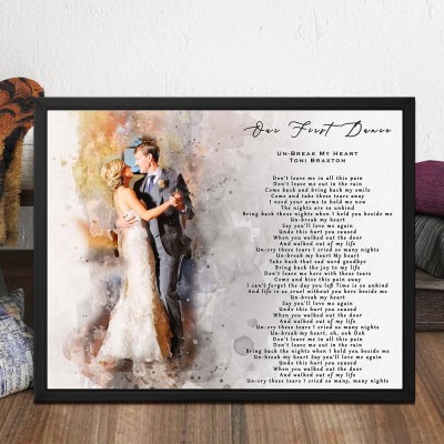 Our First Dance Custom Wedding Song Lyrics Frame from Photo for Couples 1st Anniversary Gift for Husband Wife