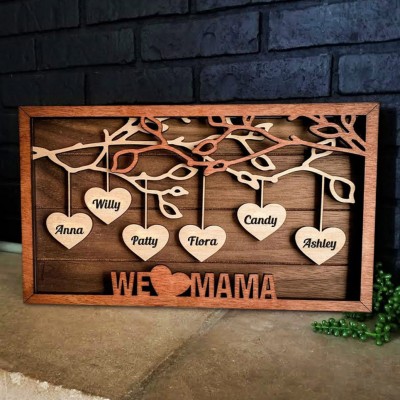 Personalised Hanging Hearts Wooden Family Tree Name Sign Christmas Gift for Mum Grandma Family Keepsake Gifts