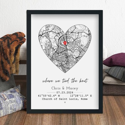 Personalised Where We Tied The Knot Location Map Print Frame Unique Wedding Anniversary Gifts Valentine's Day Gift for Her Him