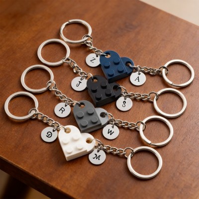 Personalised Initial Heart Blocks Keychain for Couples Unique Gift for Boyfriend Girlfriend Birthday Gift Valentine's Day Gift