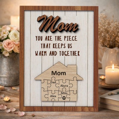 Mum You Are The Piece That Keeps Us Warm And Together Personalised Wood Puzzle Sign Gift for Mum Grandma Mother's Day Gifts