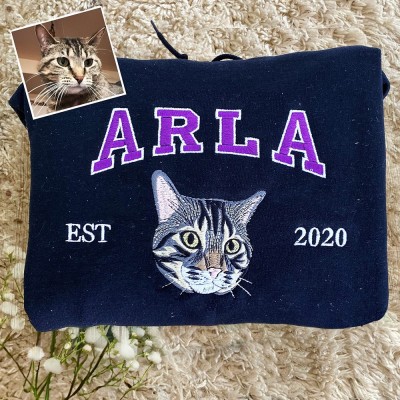 Custom Pet Cat Portrait Photo Embroidered Sweatshirt Personalised Cat Gifts Unique Gifts for Cat Lovers Christmas Gift