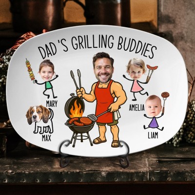 Custom Dad's Grilling BBQ Plate with Photo and Kids Name Unique Gifts for Dad Father's Day Gift