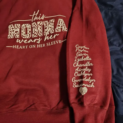 Personalised This Nonna Wears Her Heart on Her Sleeve Sweatshirt with Kids Names on Sleeve Gifts for Nonna Mother's Day Gift