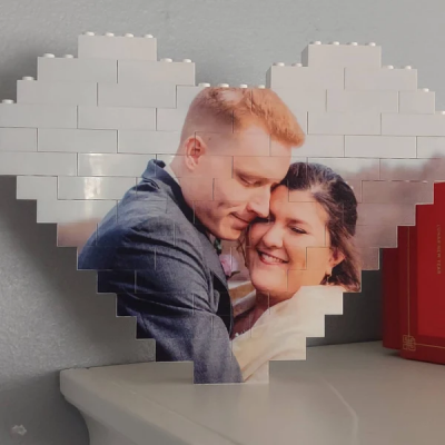Custom Heart Building Brick Photo Puzzle Wedding Anniversary Gifts for Wife Husband Valentine's Day Gift for Couples