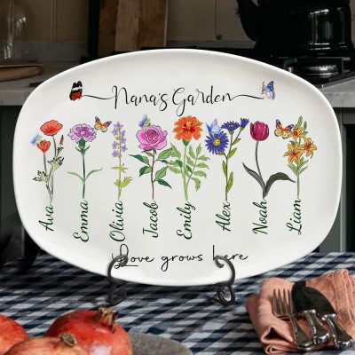 Personalised Nana's Garden Platter with Birth Flower