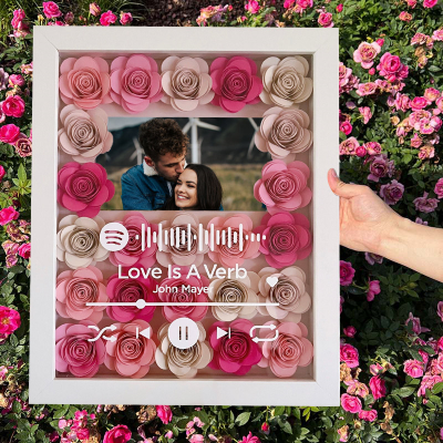 Personalised Couple Photo Spotify Music Code Flower Shadow Box Unique Gift For Her Christmas Gifts