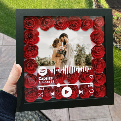 Custom Music Spotify Code Flower Shadow Box With Photo Christmas Gifts For Her Couple Gift Ideas