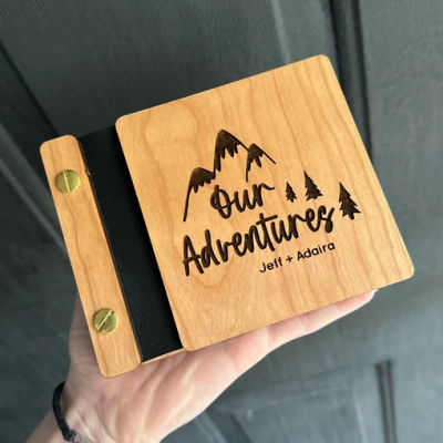 Personalised Adventure Book Wood Scrapbook Photo Album for Couples Keepsake Gifts for Anniversary Valentine's Day