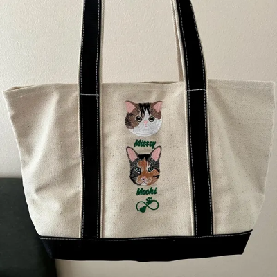 Custom Embroidered Pet Face Tote Bag with Name Cat Lover Gifts Keepsake Gift for Pet Lovers
