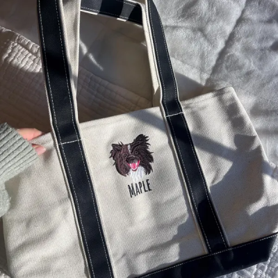 Custom Embroidered Pet Face Tote Bag with Name for Pet Lover Gifts Unique Gifts for Dog Mum