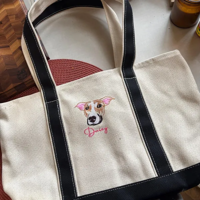 Personalised Embroidered Dog Portrait Tote Bag with Name Memorial Gifts for Dog Owners Custom Pet Lover Gifts