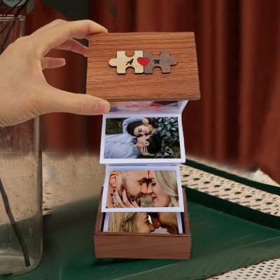 Personalised Couple Wooden Puzzle Pull Out Photo Album Box Unique Gifts for Couples Anniversary Gift Ideas Valentine's Day Gifts