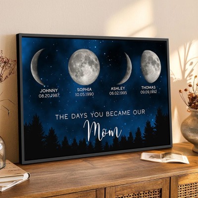 Personalised The Days You Became Our Mum Moon Phase Print Frame Sign With Kids Names Birthday Gift for Mum Baby Shower Gift Mother's Day Gift Ideas