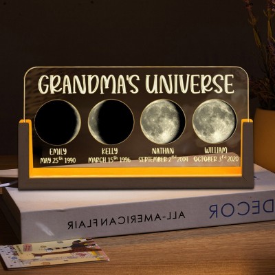 Custom Grandma's Universe Moon Phase Night Light with Grandkids Names Gift for Grandma Mum Unique Mother's Day Gift