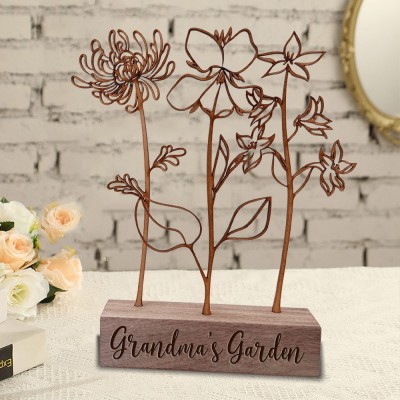 Grandma's Garden Wood Sign Custom Wood Birth Flower Garden Unique Gifts for Grandma Mum Christmas Gift