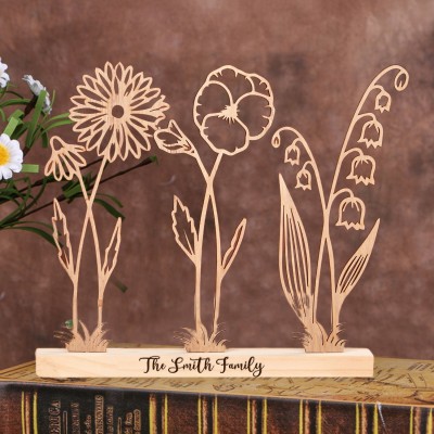 Wood Family Birth Flower Garden Custom Keepsake Home Decor for Family Christmas Gift for Mum Grandma