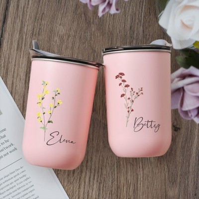 Custom Birth Flower Tumbler with Name Personalised Floral Tumbler with Lid Wedding Gift Bridesmaids Gifts for Her Unique Anniversary Gift