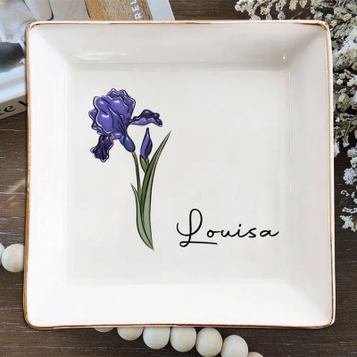 Personalised Birth Flower Jewelry Dish Birthday Gift for Friend Wedding Bridesmaid Gift Christmas Gift for Her
