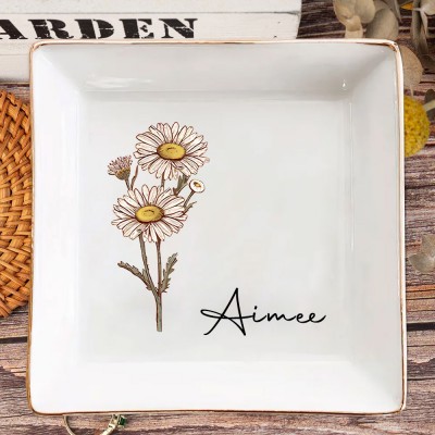 Personalised Birth Month Flower Jewelry Dish Best Friend Gift Birthday Gift for Her Christmas Gift for Mum