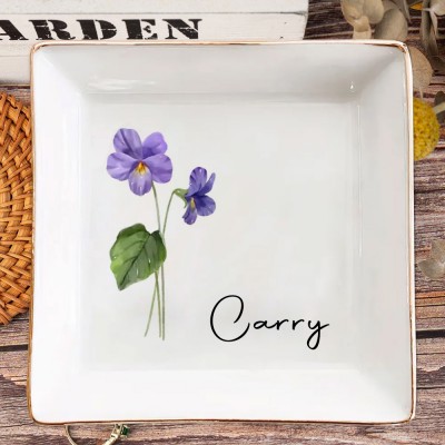 Custom Birth Flower Jewelry Dish Wedding Bridesmaid Gift Birthday Gift for Friend Christmas Gifts for Women