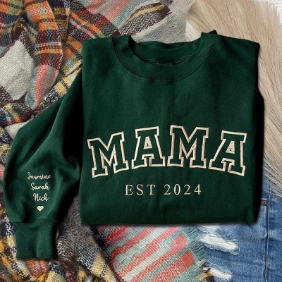 Custom Embroidered Mama Sweatshirt with Kids Names on Sleeve Gifts for Mum New Mum Gift Mother's Day Gift