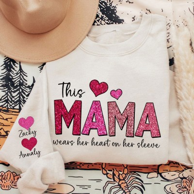 This Mama Wears Her Heart on Her Sleeve Custom Sweatshirt for Mum New Mum Gift Unique Mother's Day Gifts