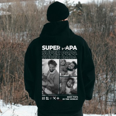Custom SUPER PAPA Sweatshirt T-Shirt Hoodie with Photos Unique Gifts for Dad Papa Father's Day Gift