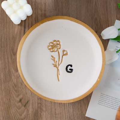 Personalised Birth Flower Ring Dish Custom Month Floral Ring Holder Birthday Gifts for Her Christmas Gift Ideas