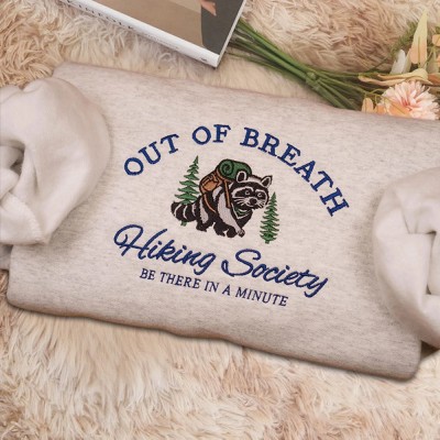 Out of Breath Hiking Society Embroidered Sweatshirt Funny Gift for Outdoor Enthusiasts