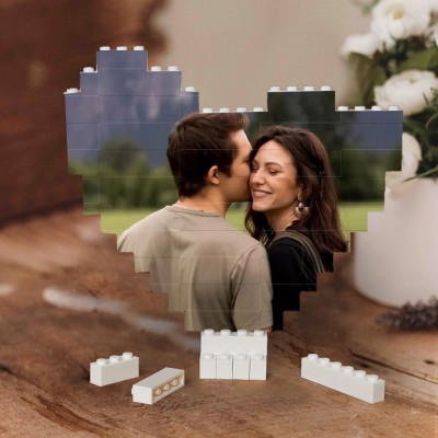Personalised Heart Shape Building Brick Photo Puzzle for Couples Unique Valentine's Day Gifts for Her Him Anniversary Gift